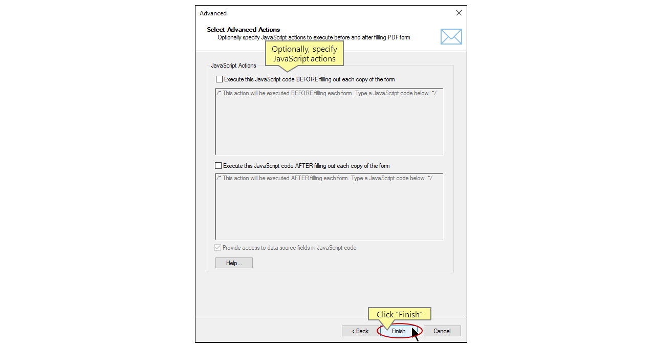 Finish configuring the mail merge settings